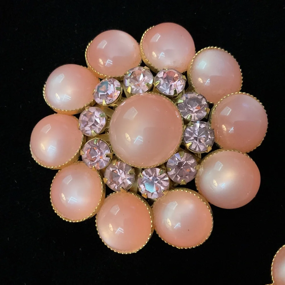 JUDY LEE Signed Pink Fem Moon Glow & Rhinestone Gold Tone 2